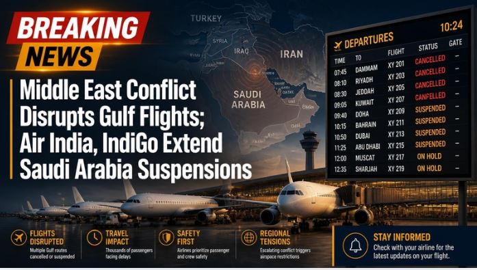 Middle East Conflict Disrupts Gulf Flights; Air India, IndiGo Extend Saudi Arabia Suspensions